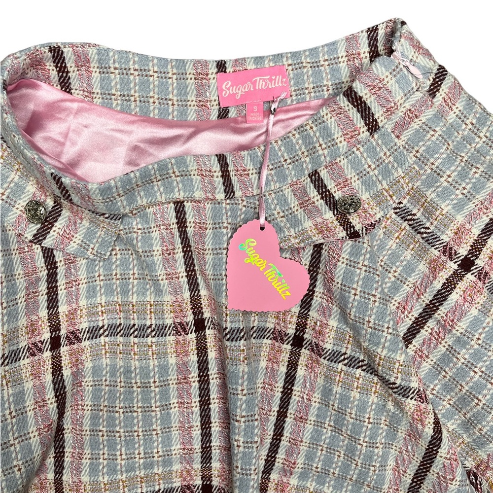 NWT Dolls Kill Sugar Thrillz Top Marks Tweed Mini Skirt Sz Small - Picture 6 of 8